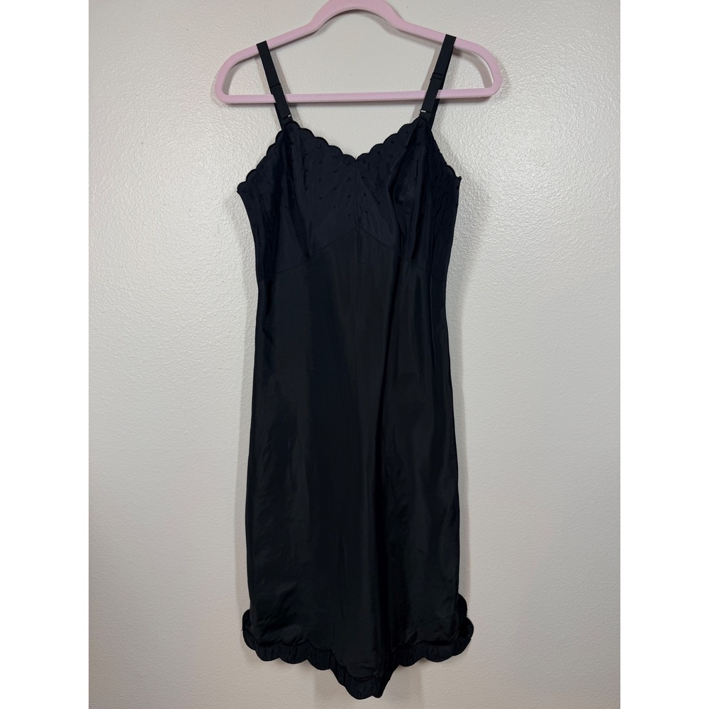 Barbizon Full Slip Sz 12‎ Miss Black Nylon Tafetta Candies 1960's Tafredda